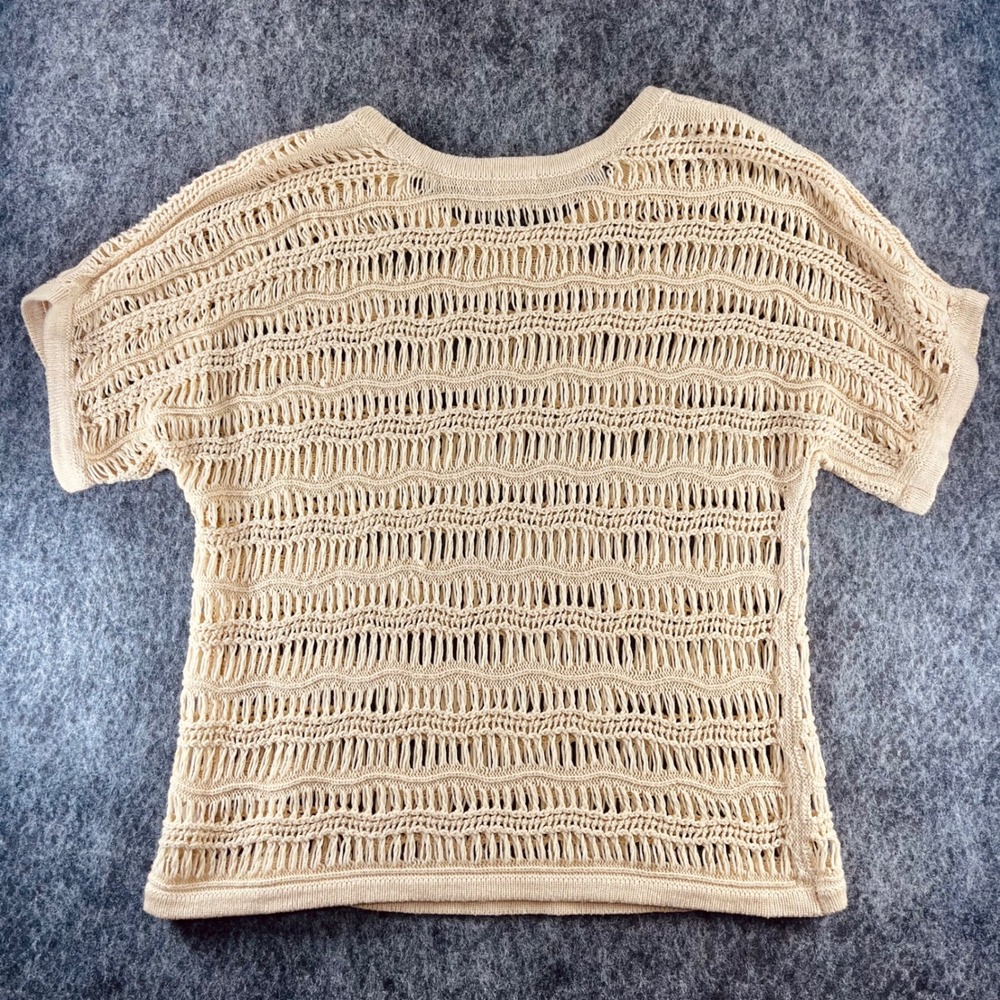 ZYIA Active Hilton Head Sweater‎ Womens S Tan Ivory Knit Short Sleeve Oversized - Picture 5 of 9
